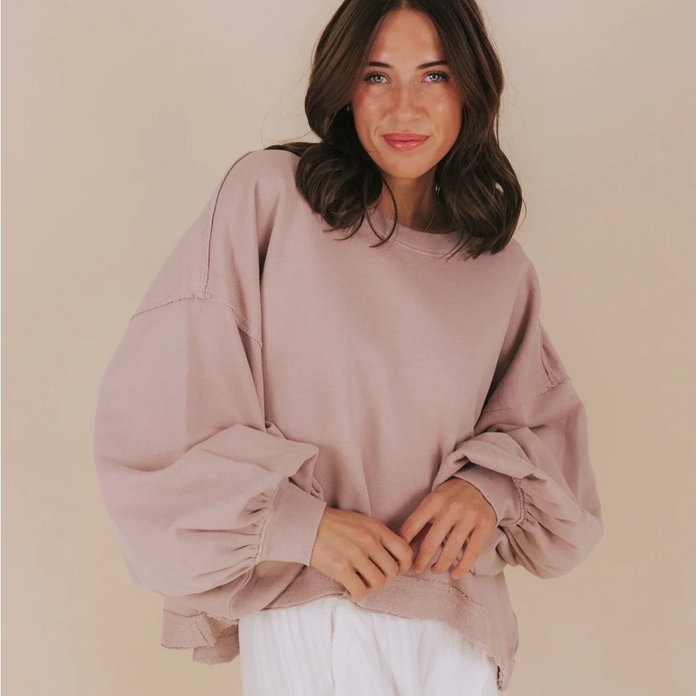 Free People Trish Mauve Balloon Sleeve Sweatshirt